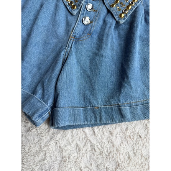 Vintage 90s Cache Studded Denim High Waisted Shorts Light Wash Anchor Jean - Picture 9 of 13